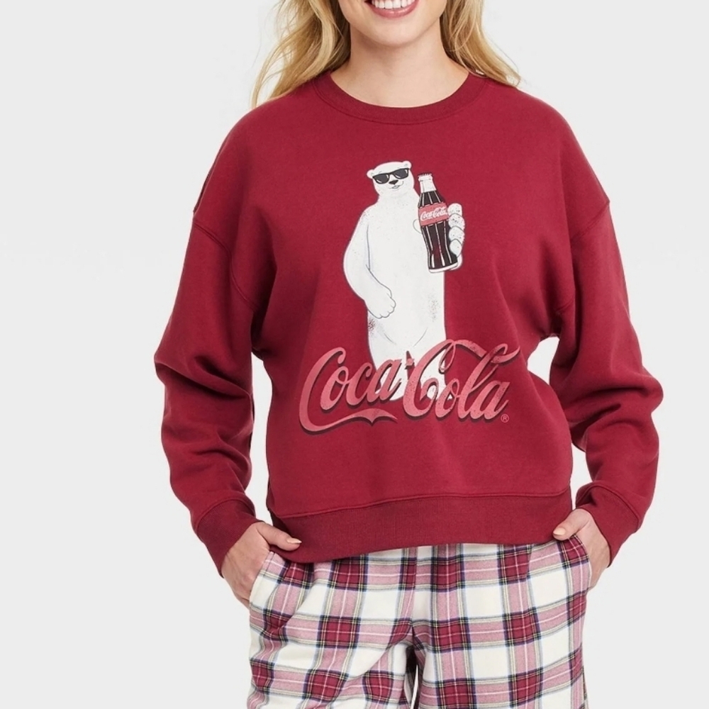 Coca-Cola Burgundy Sweatshirt XS Polar Bear Design NWT